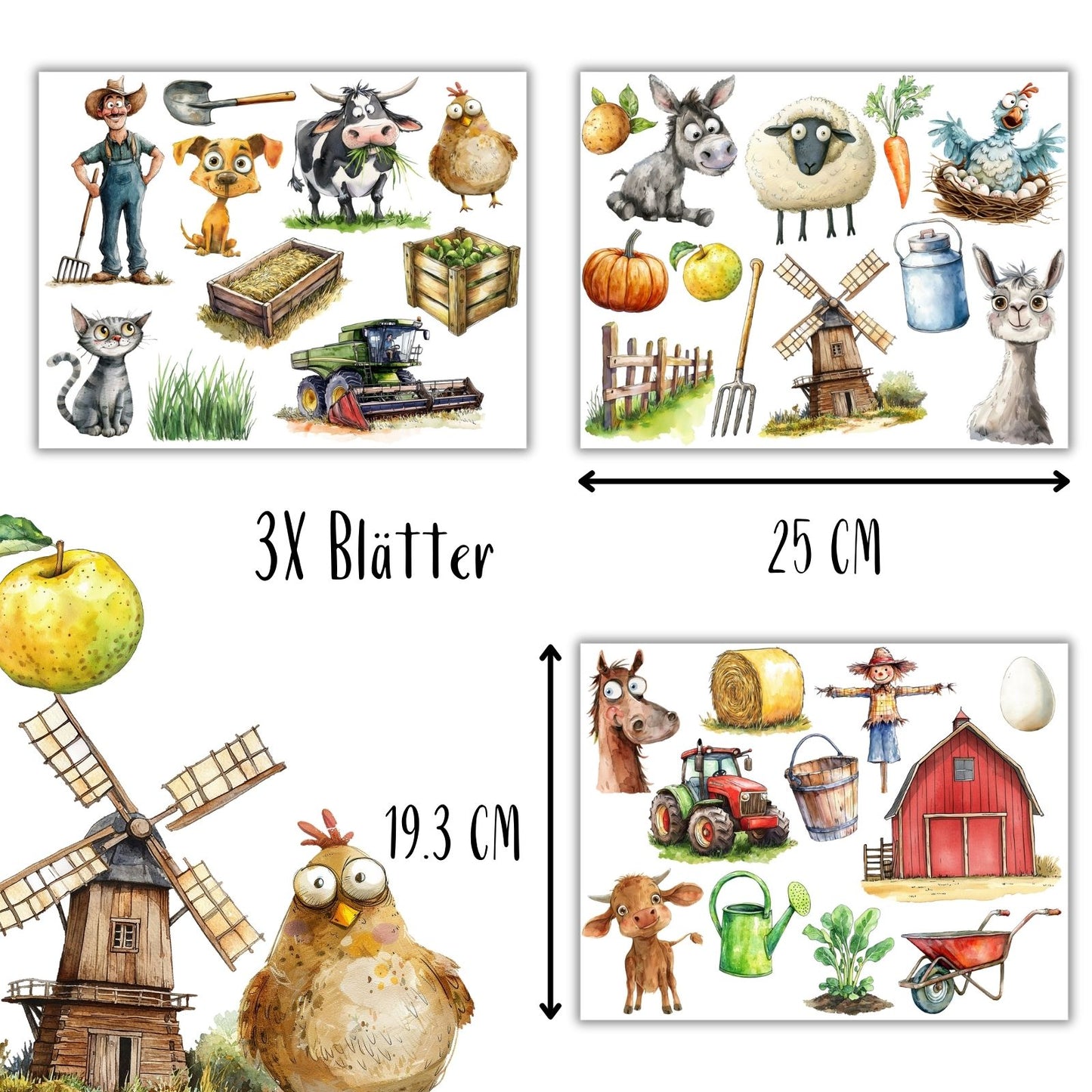 Bauernhof Bügelbilder 3er Set