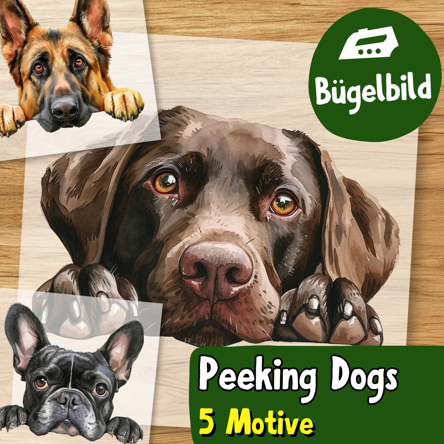 Neugierige Hunde 5 Motive Bügelbild