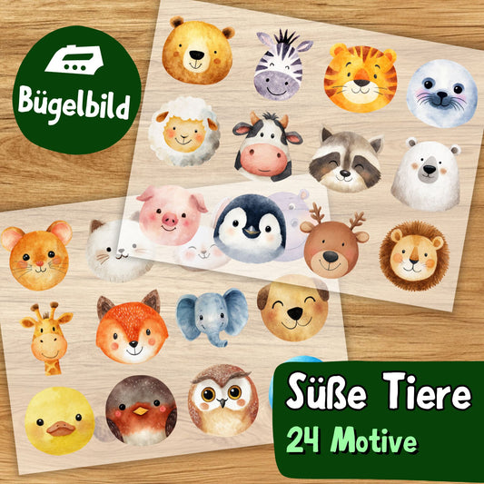Süße Tiere Bügelbild Set 24 Motive, Kinder Aufbügler