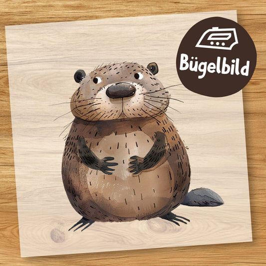 Lustiger Bieber Bügelbild, Cartoon Waldtierchen Wasserfarbe zum Aufbügeln