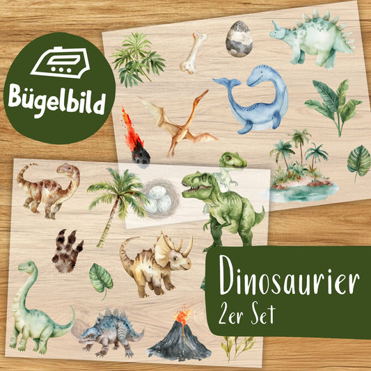 Dinosaurier Spaß Bügelbilder, Wasserfarbe Dino Grafiken zum Aufbügeln