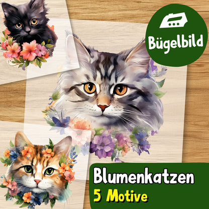 Bügelbild Blumenkatze 5 Motive