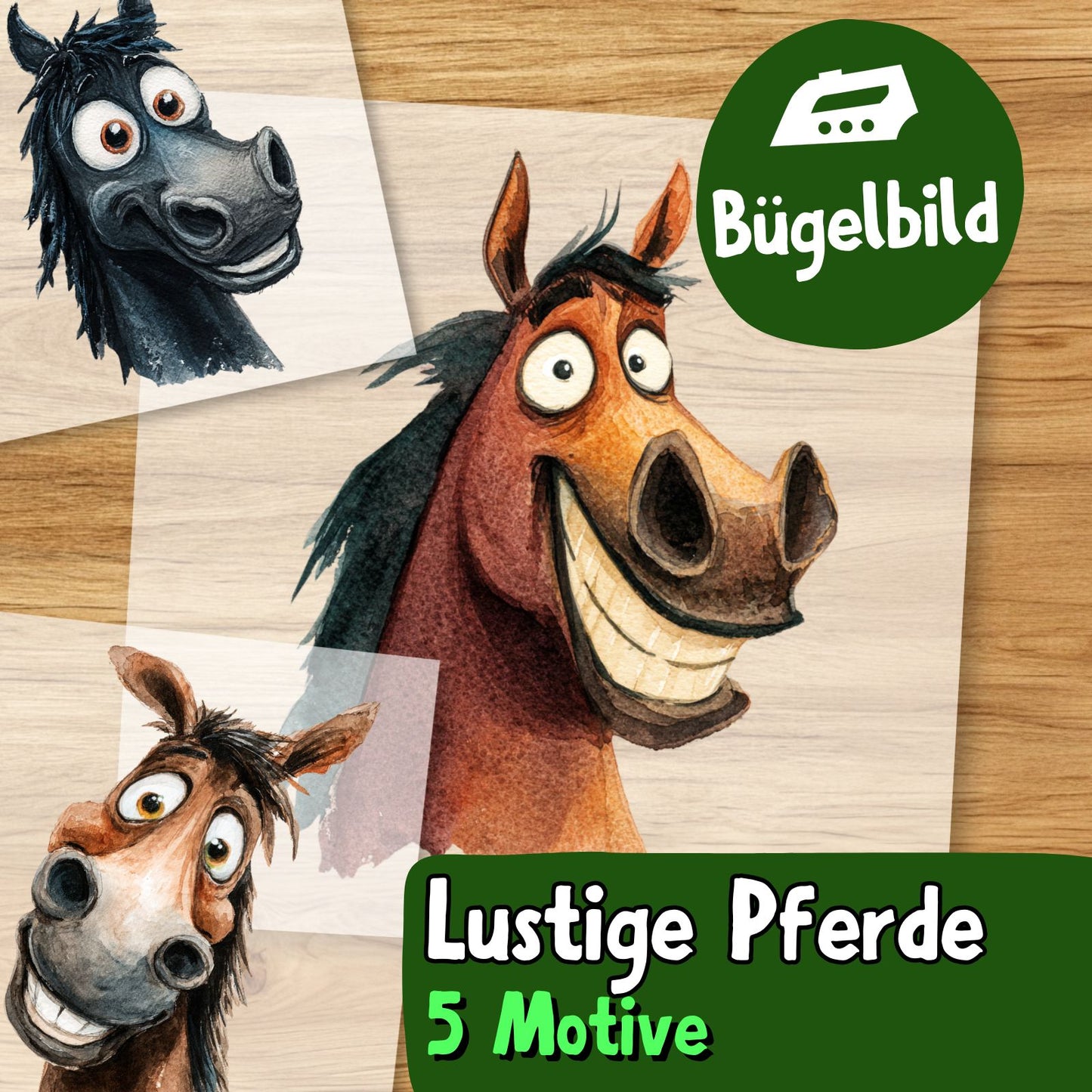 Bügelbild Lustiges Pferd 5 Motive
