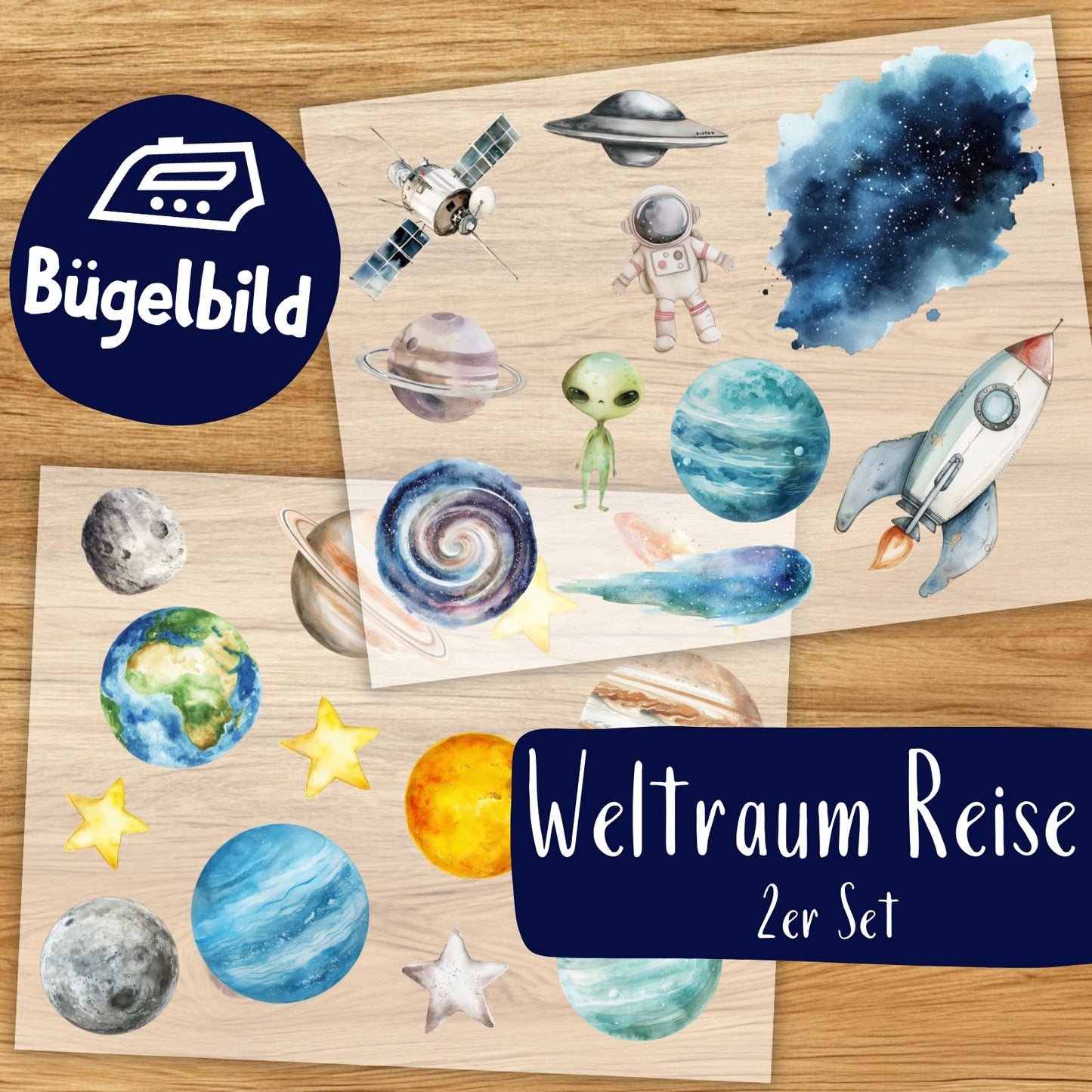 Weltraum Reise Bügelbilder, Wasserfarbe Grafiken zum Aufbügeln