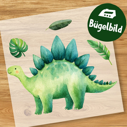 Baby Dino Bügelbild, Mit Dschungelblättern