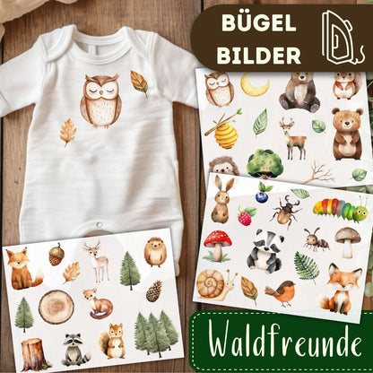 Waldfreunde Bügelbilder 3er Set, Wasserfarbe Niedliche Waldtiere