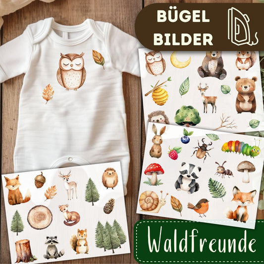 Waldfreunde Bügelbilder 3er Set, Wasserfarbe Niedliche Waldtiere