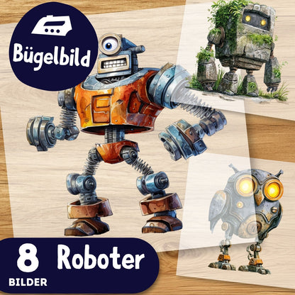 Bügelbild Roboter Set - 8 lustige Maschinen