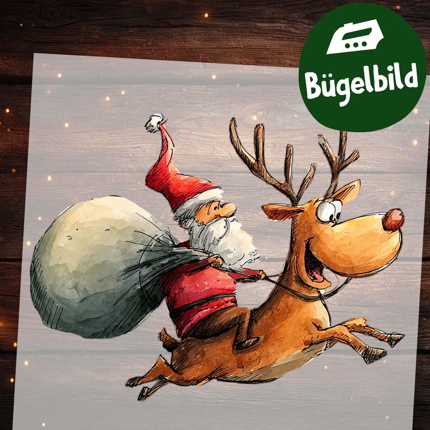 Bügelbild Weihnachtsmann & Rentier