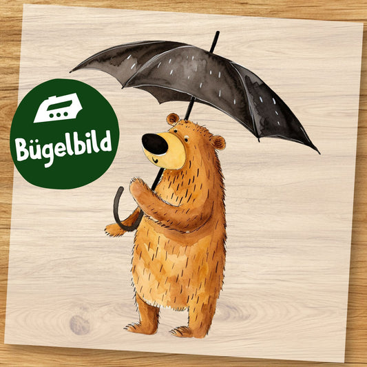 Bär mit Regenschirm Bügelbild