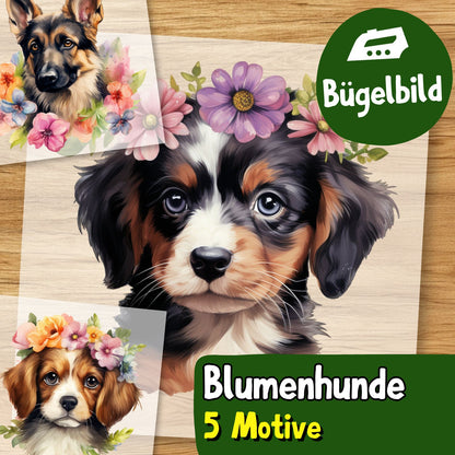 Bügelbild Blumenhund 5 Motive