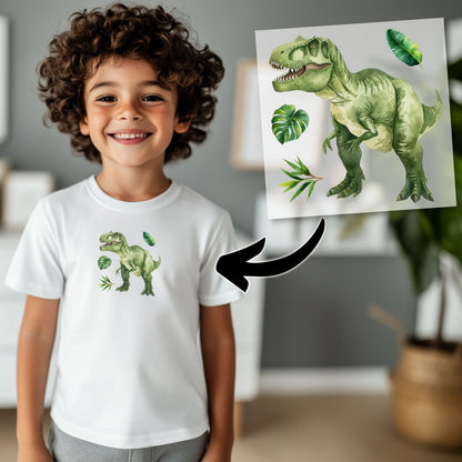 T-Rex Bügelbild, Mit Dschungelblättern