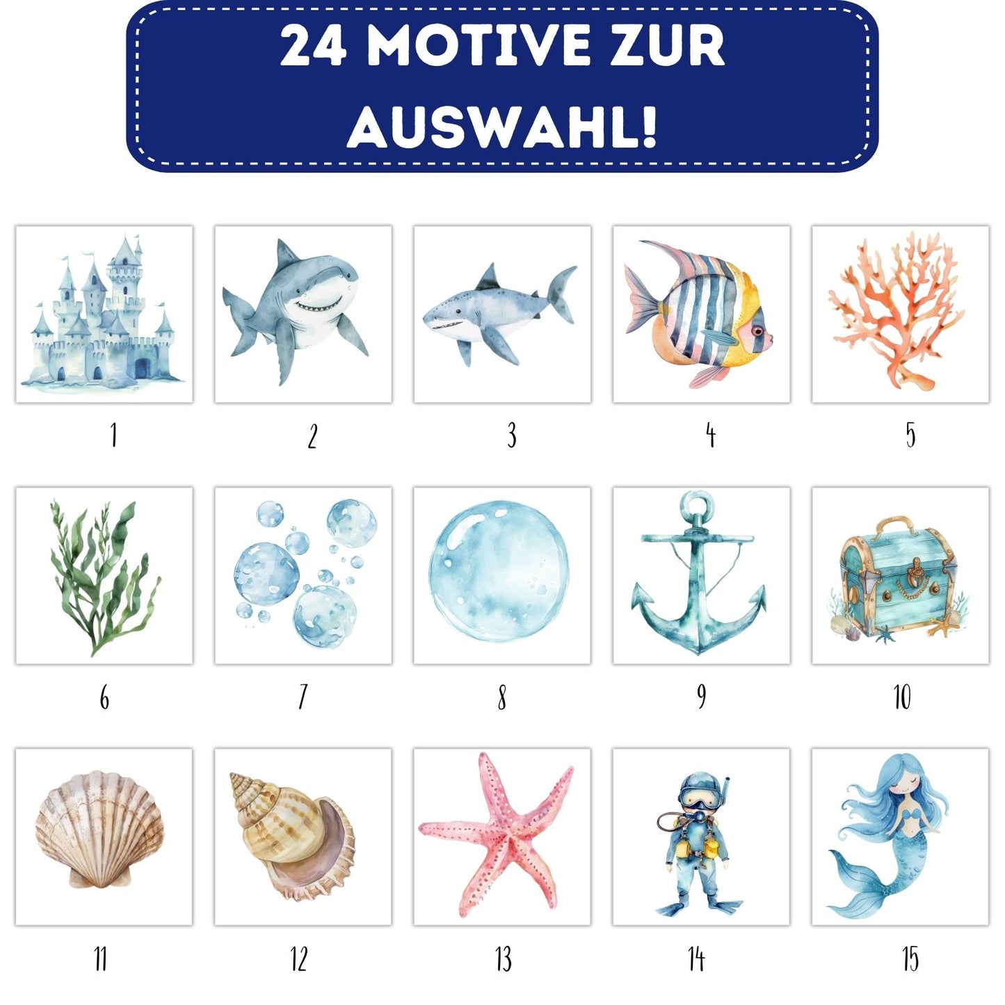 Wasserwelt Bügelbilder, Schwimmende Tiere Wasserfarbe Designs zum aufbügeln