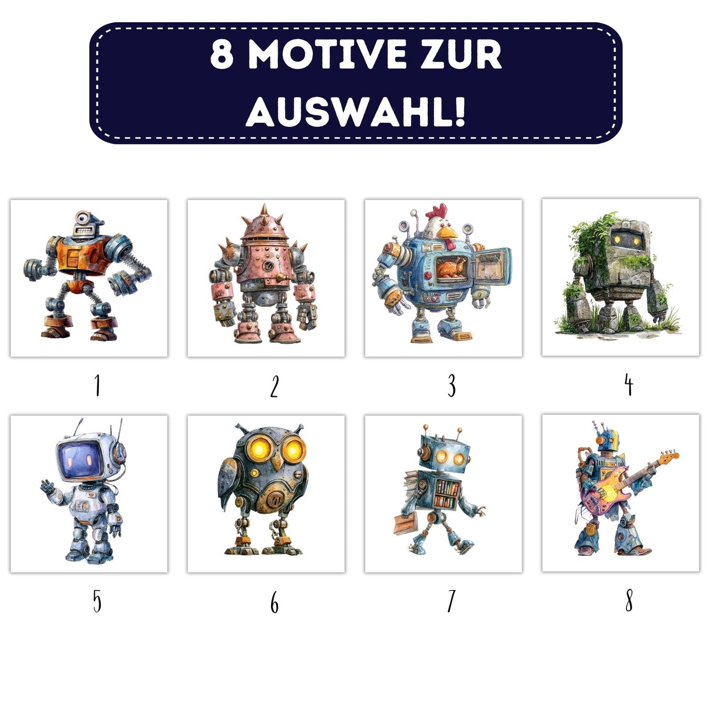Bügelbild Roboter Set - 8 lustige Maschinen