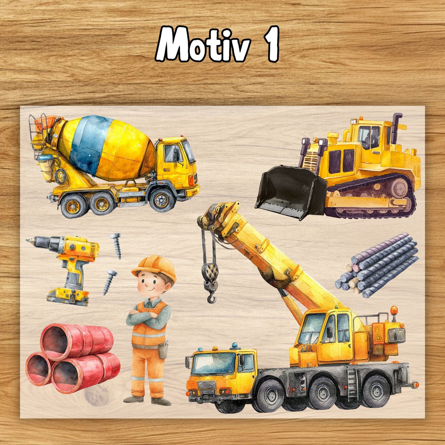 Baustelle Bügelbild Set, Kinder Bagger Aufbügler