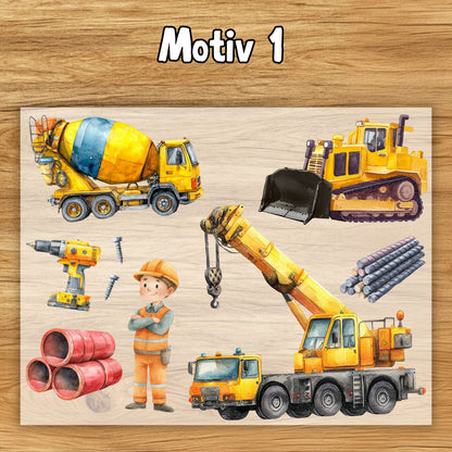 Baustelle Bügelbild Set, Kinder Bagger Aufbügler