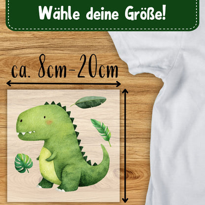 Baby T-Rex Bügelbild, Mit Dschungelblättern