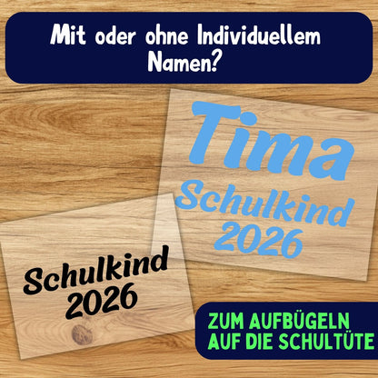 Schulkind 2026 mit Name, Personalisiertes Bügelbild