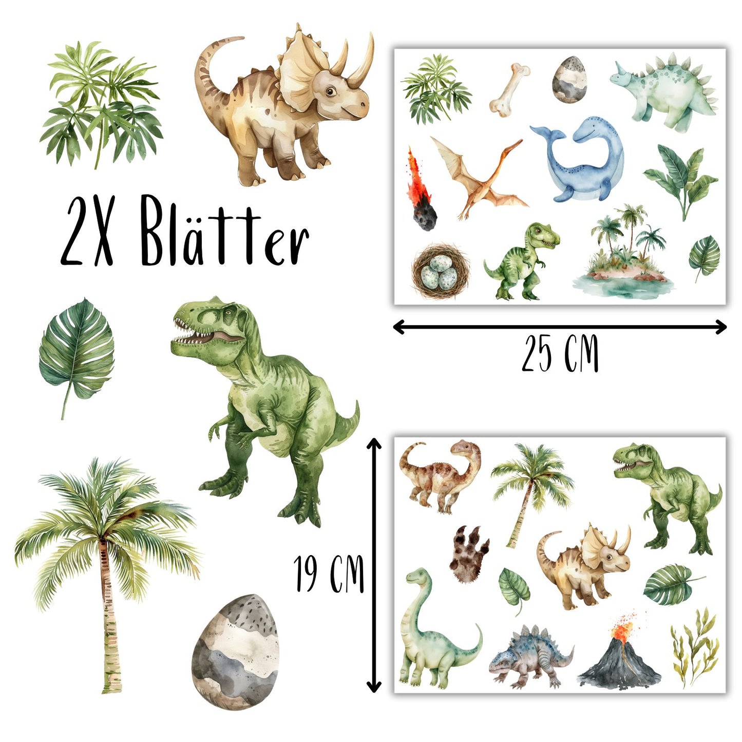 Dinosaurier Spaß Bügelbilder, Wasserfarbe Dino Grafiken zum Aufbügeln
