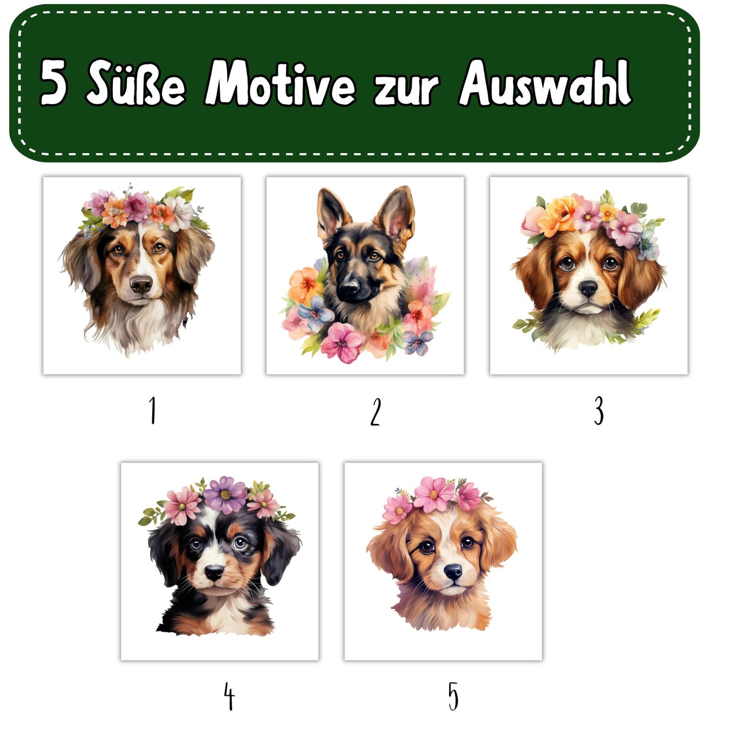 Bügelbild Blumenhund 5 Motive