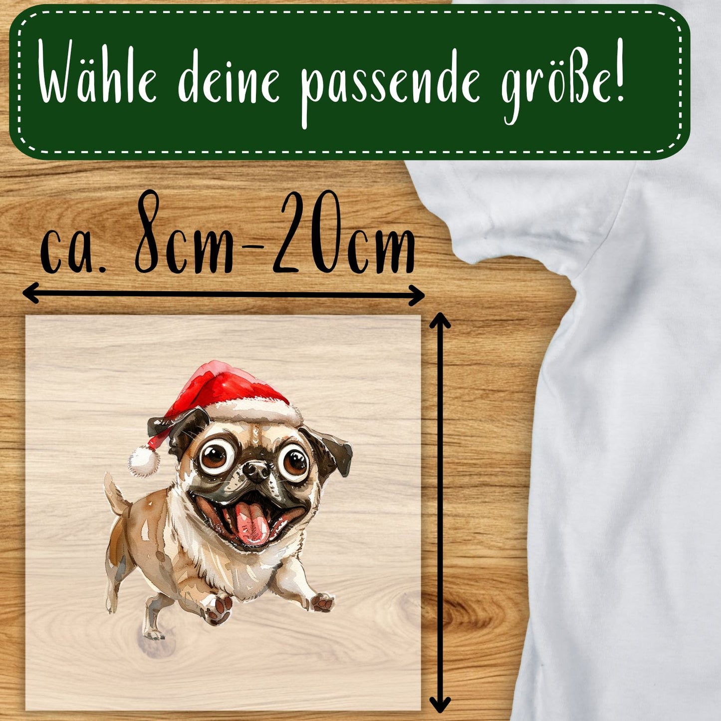 Bügelbild Weihnachtsmops