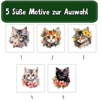 Bügelbild Blumenkatze 5 Motive