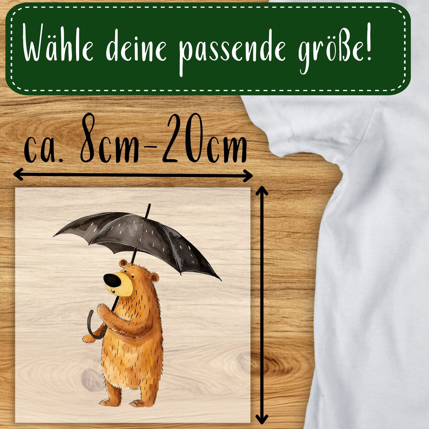 Bär mit Regenschirm Bügelbild