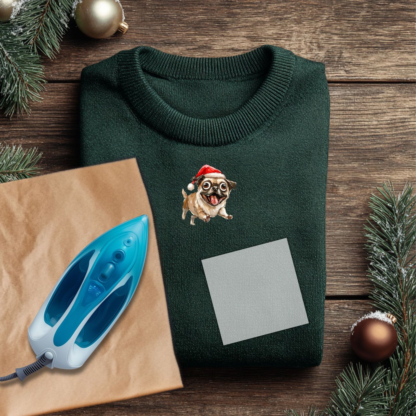 Bügelbild Weihnachtsmops