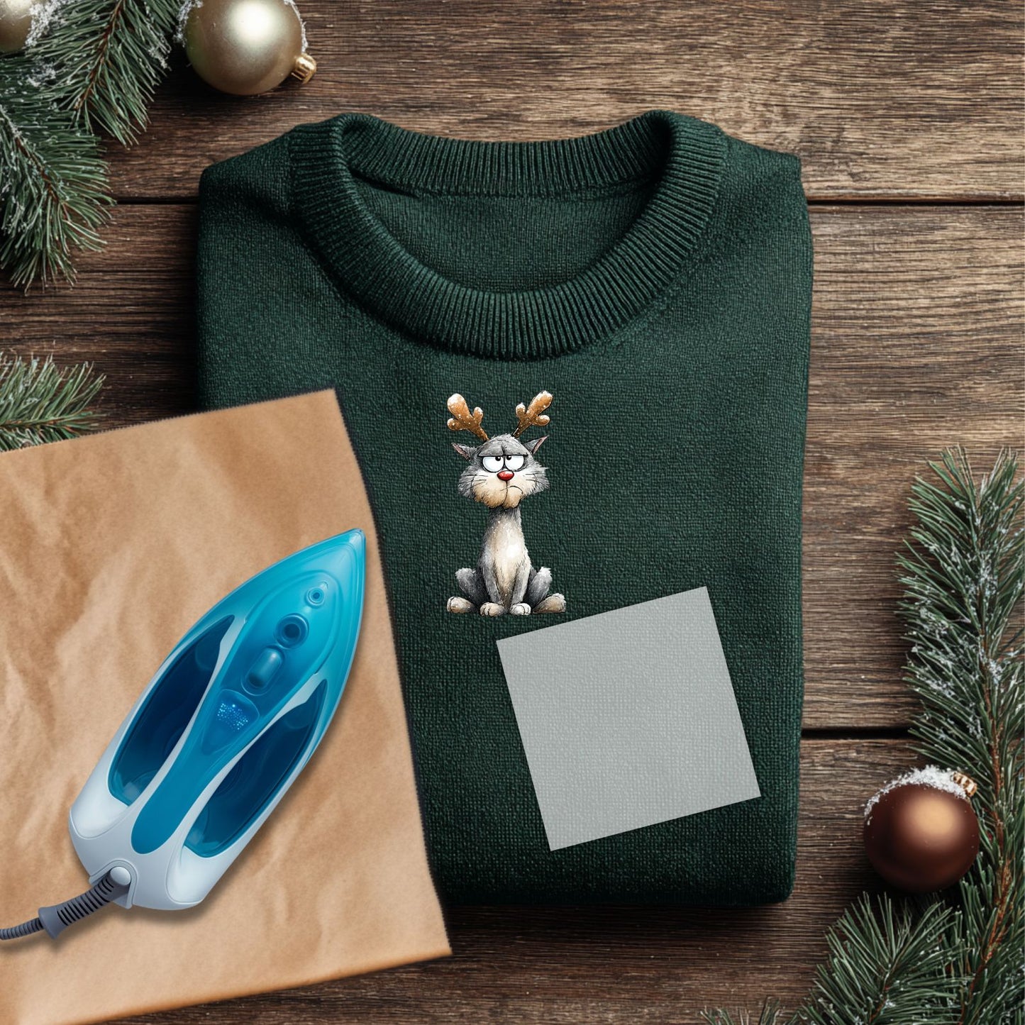 Weihnachtskatze Bügelbild