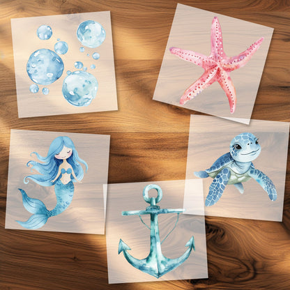 Wasserwelt Bügelbilder, Schwimmende Tiere Wasserfarbe Designs zum aufbügeln