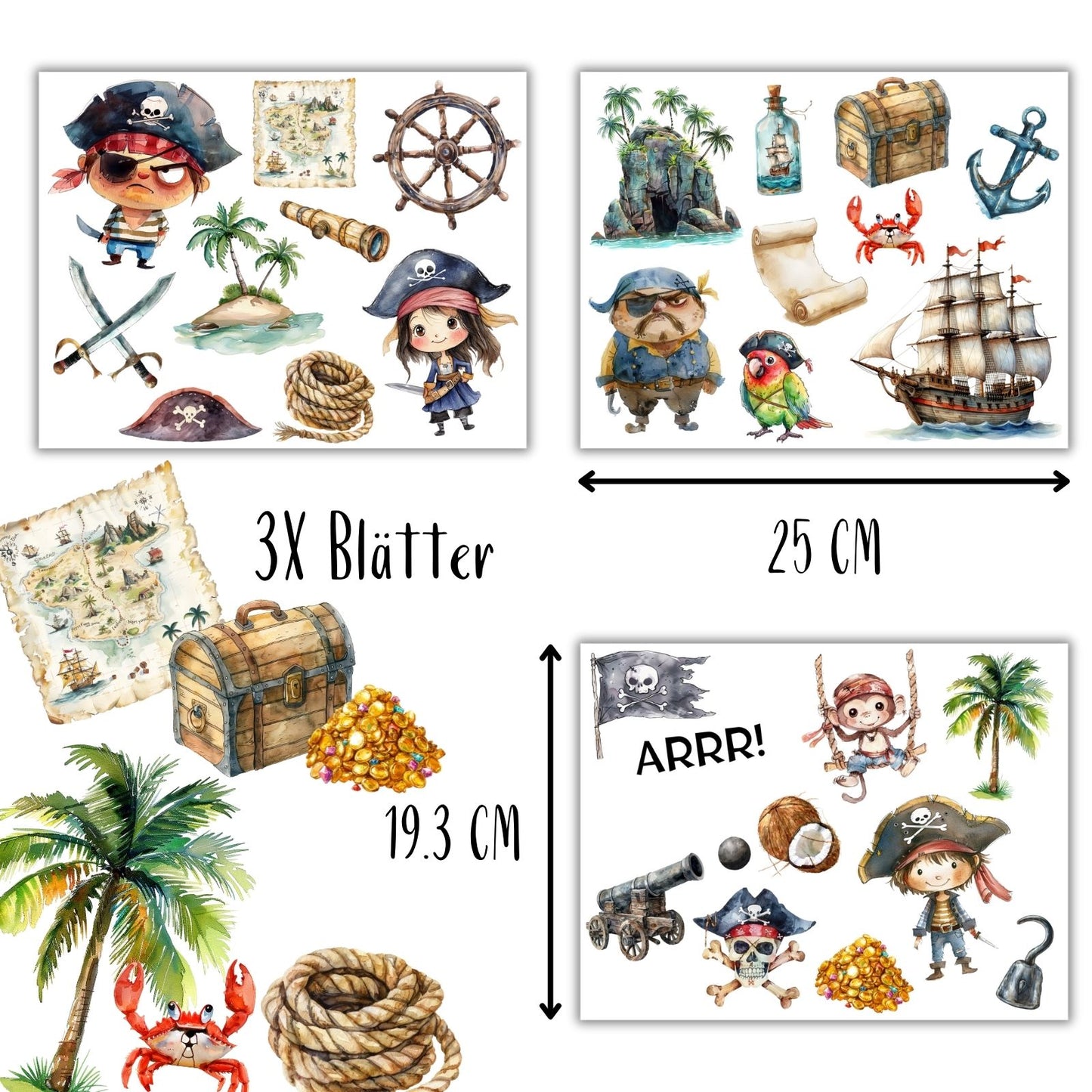 Piratenbucht Bügelbilder 3er Set